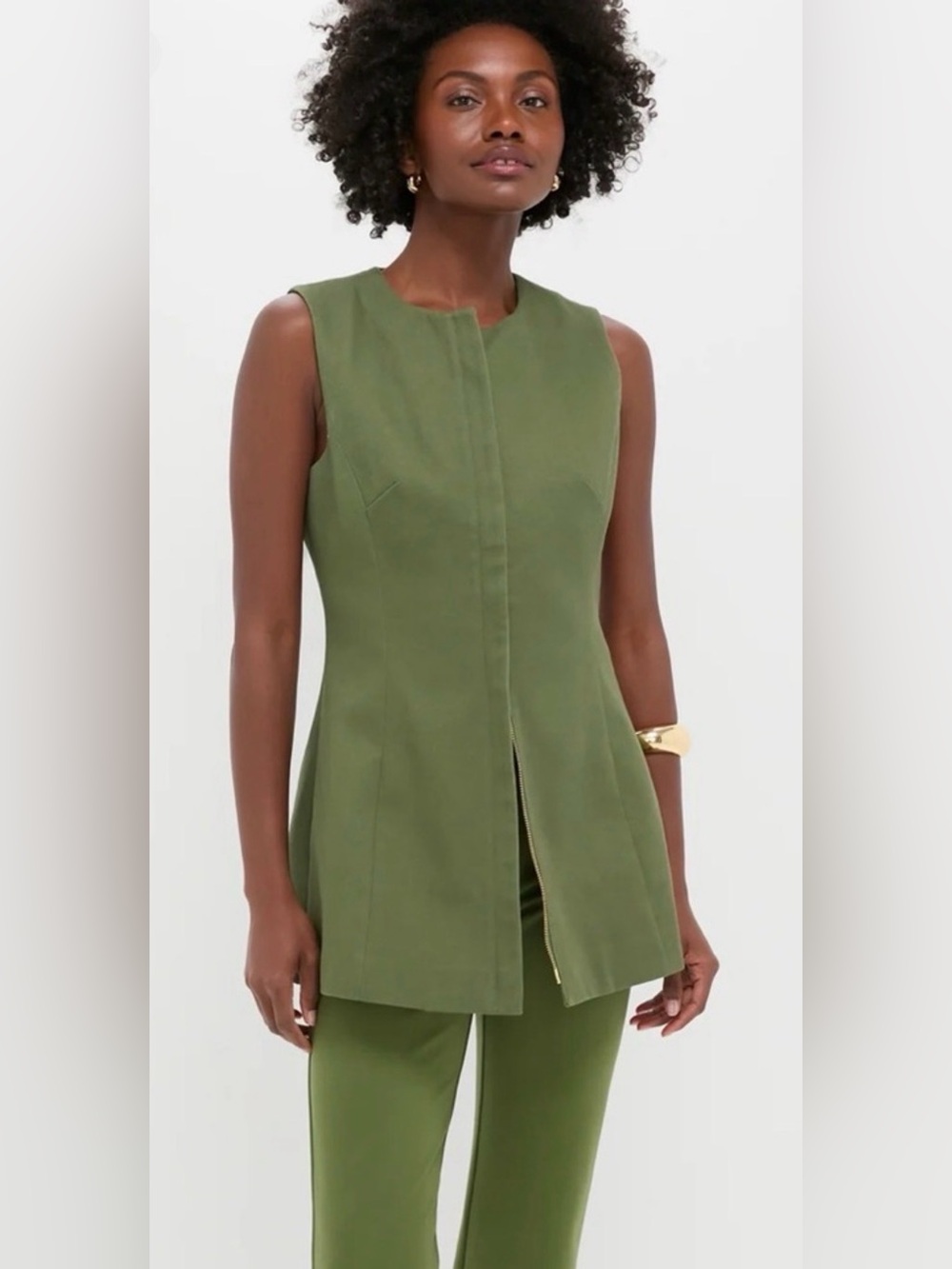 Tuckernuck Green Rhoda Sleeveless Zip-Front Tunic Top